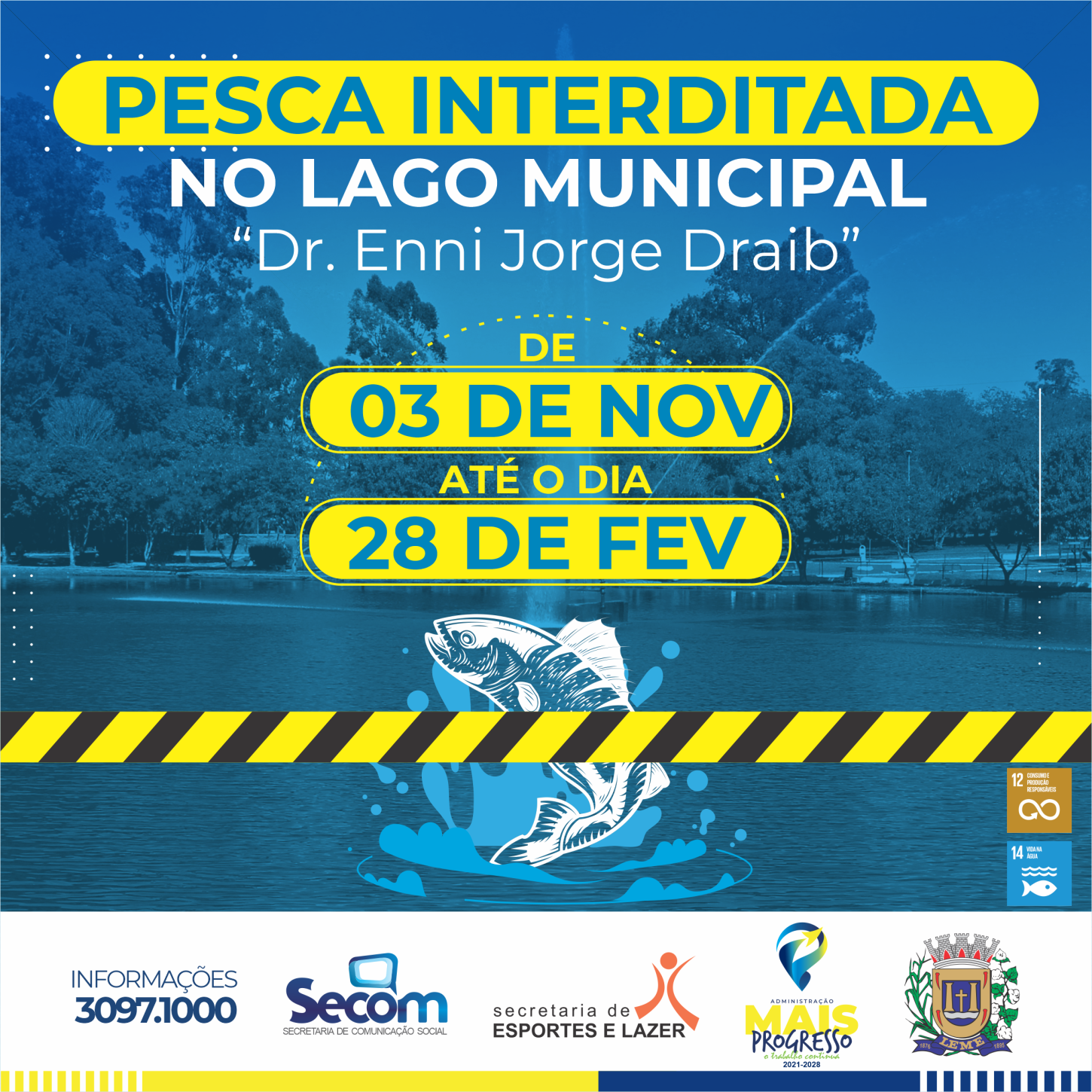 Lago Municipal de Leme tem pesca suspensa até fevereiro de 2026 devido à piracema