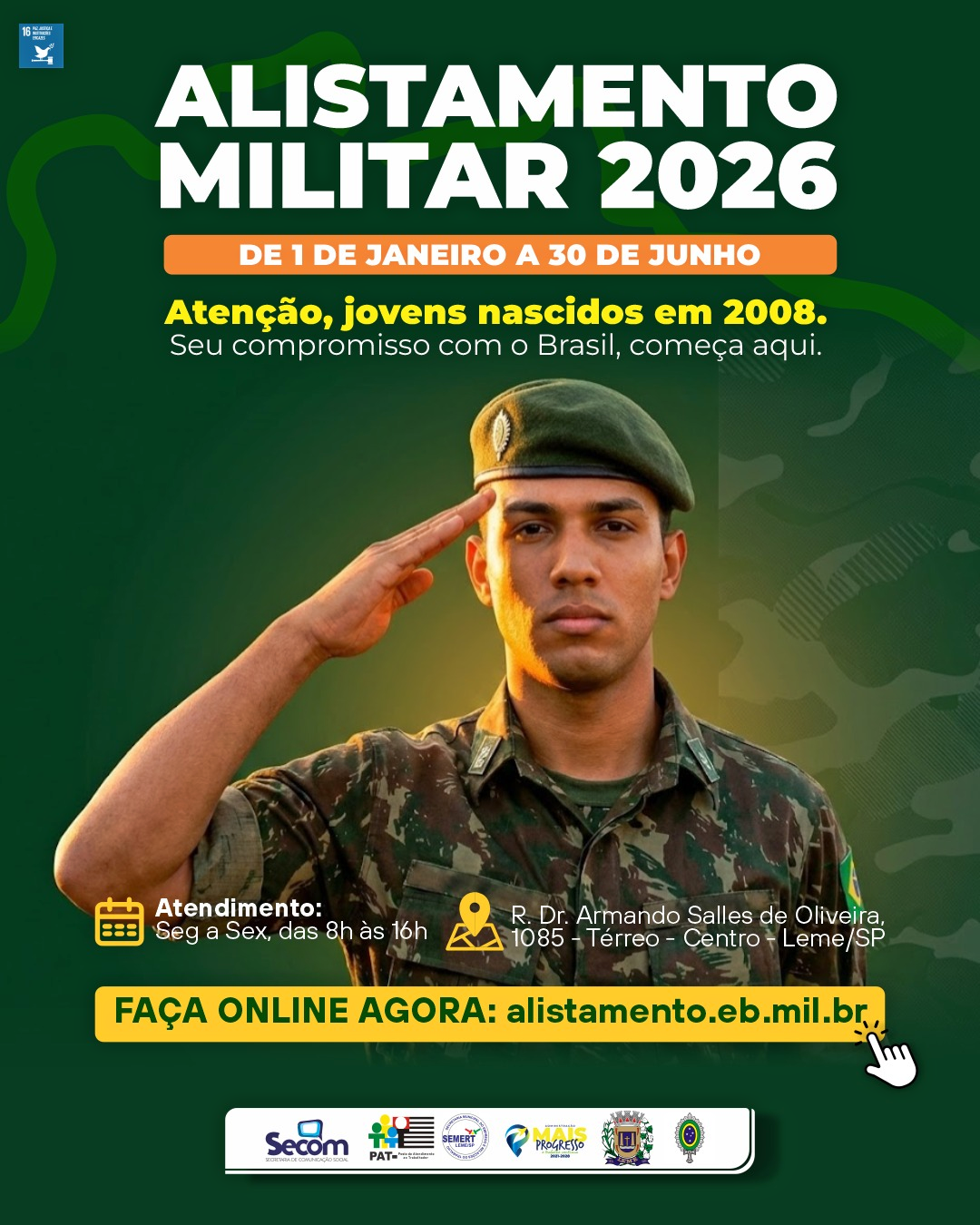 Alistamento Militar 2026 começa em janeiro para jovens de Leme